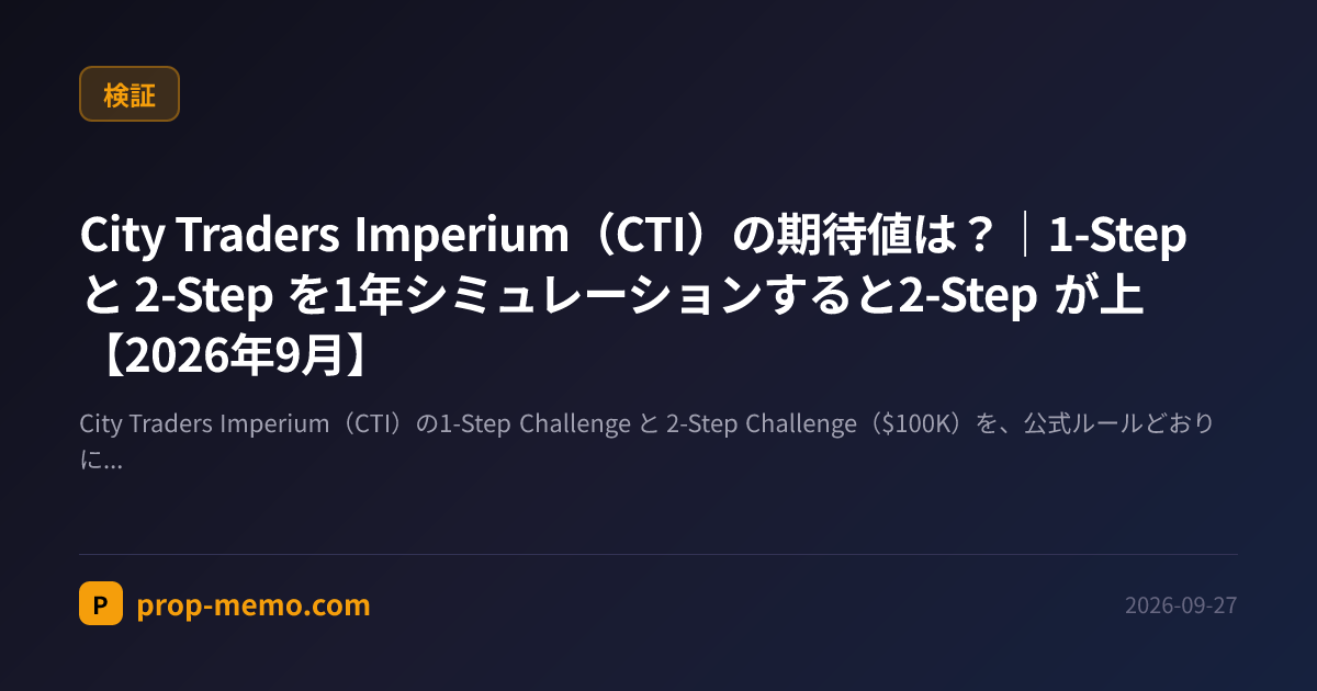 City Traders Imperium（CTI）の期待値は？｜1-Step と 2-Step を1年シミュレーションすると2-Step が上【2026年9月】