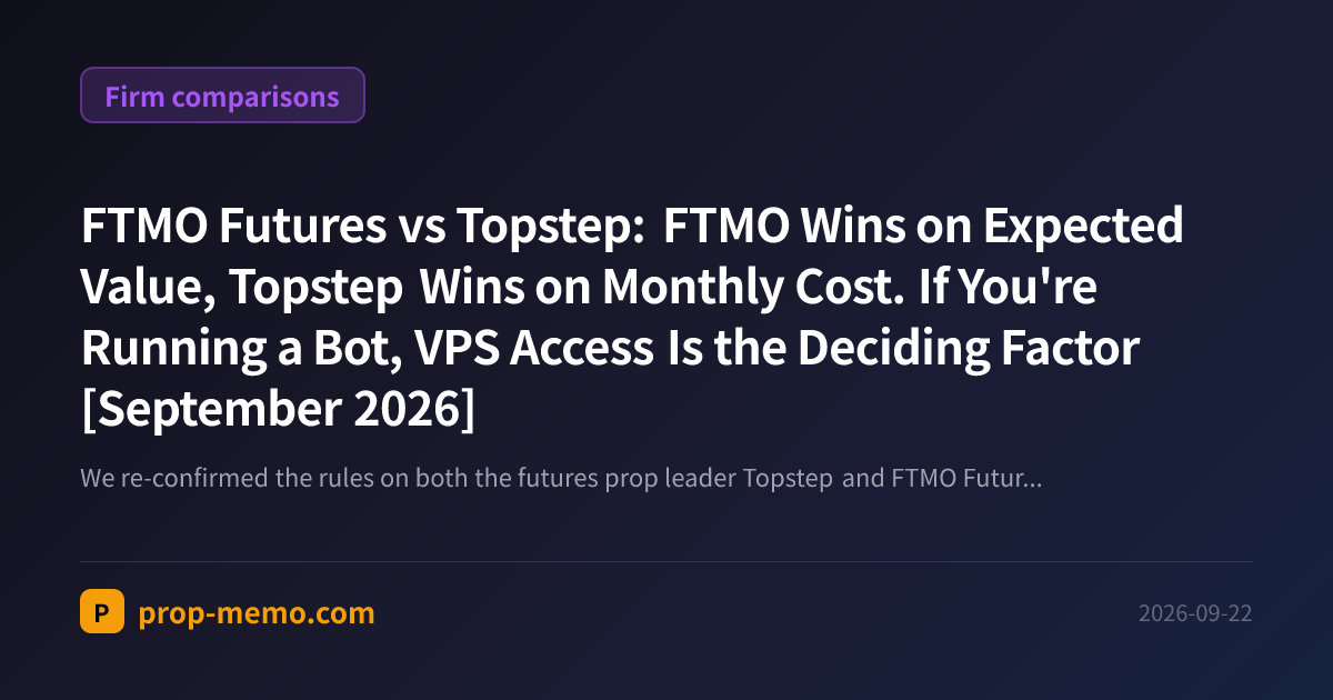 FTMO Futures vs Topstep: FTMO Wins on Expected Value, Topstep Wins on Monthly Cost. If You're Running a Bot, VPS Access Is the Deciding Factor [September 2026]