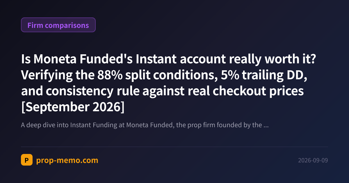 Is Moneta Funded's Instant account really worth it? Verifying the 88% split conditions, 5% trailing DD, and consistency rule against real checkout prices [September 2026]