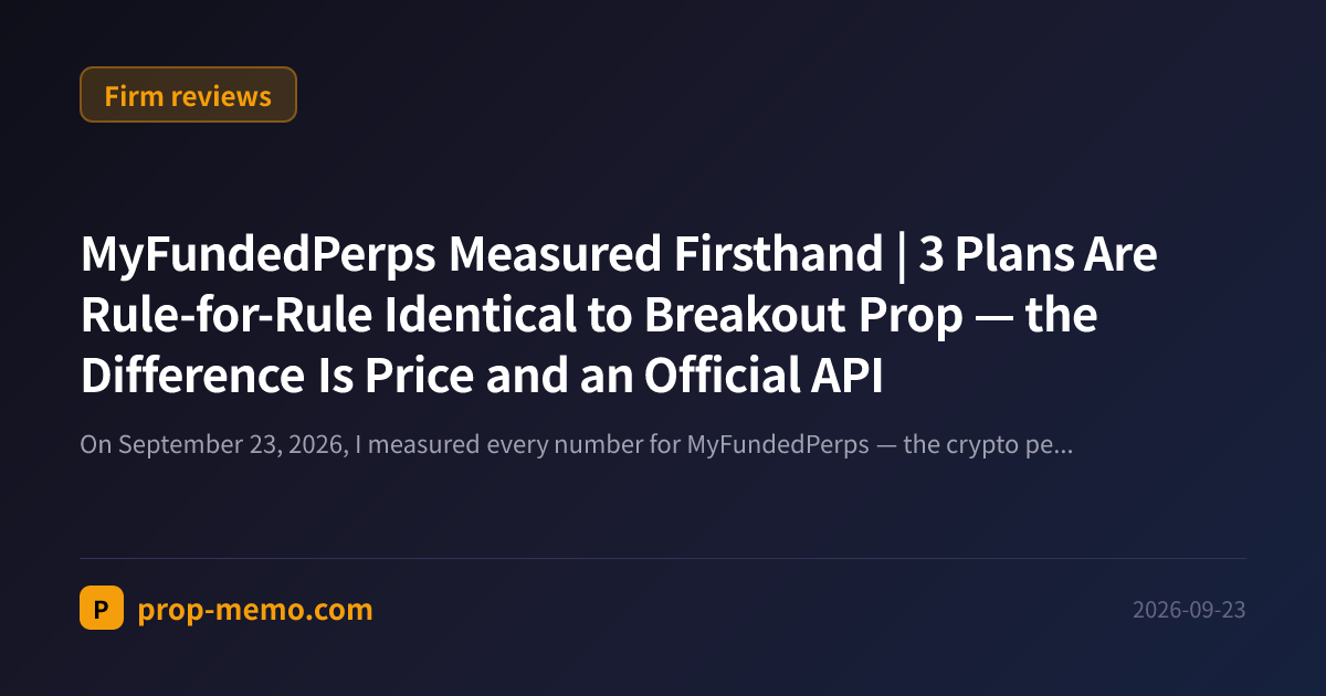 MyFundedPerps Measured Firsthand | 3 Plans Are Rule-for-Rule Identical to Breakout Prop — the Difference Is Price and an Official API