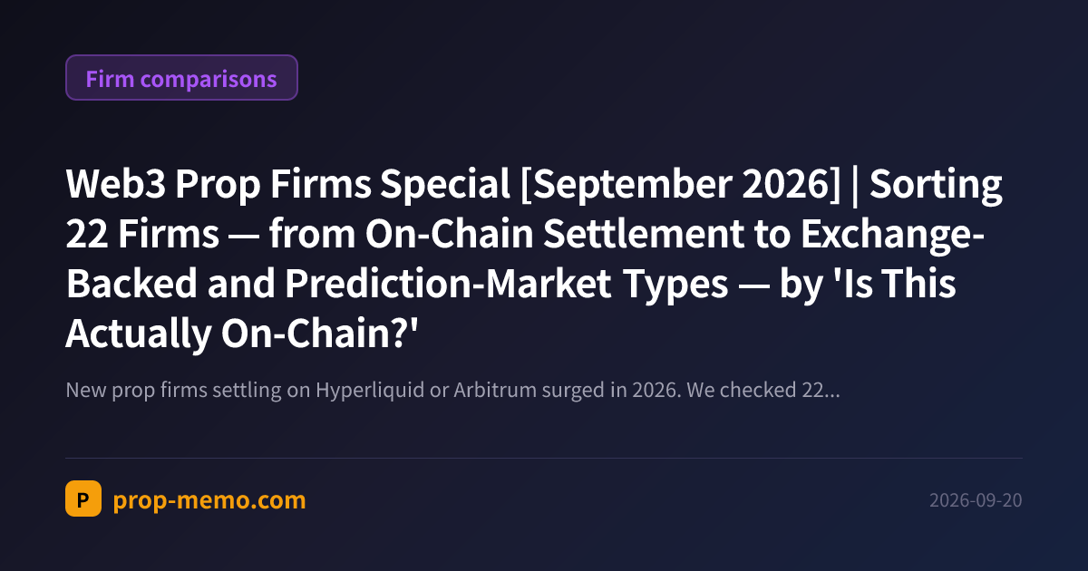 Web3 Prop Firms Special [September 2026] | Sorting 22 Firms — from On-Chain Settlement to Exchange-Backed and Prediction-Market Types — by 'Is This Actually On-Chain?'