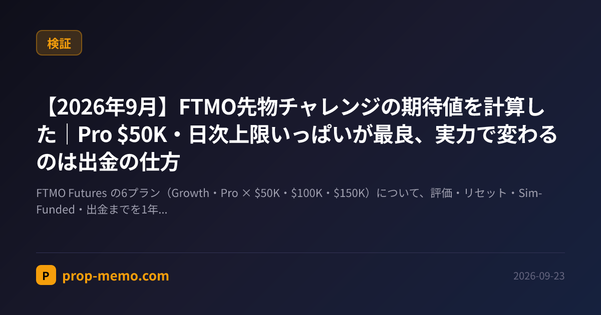 【2026年9月】FTMO先物チャレンジの期待値を計算した｜Pro $50K・日次上限いっぱいが最良、実力で変わるのは出金の仕方