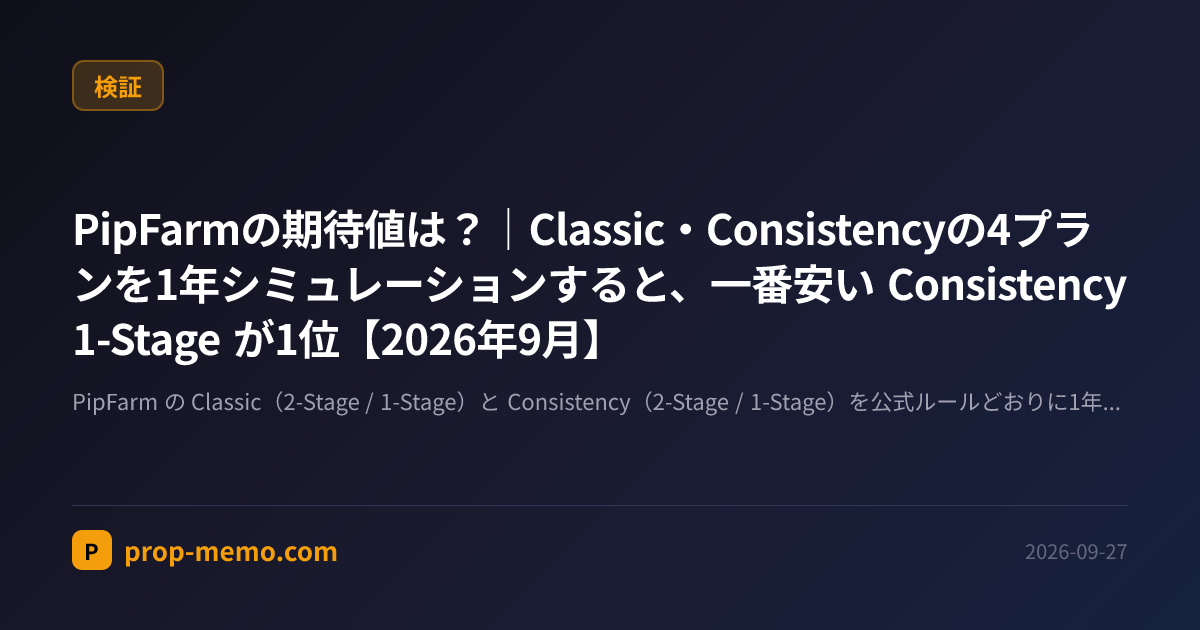 PipFarmの期待値は？｜Classic・Consistencyの4プランを1年シミュレーションすると、一番安い Consistency 1-Stage が1位【2026年9月】