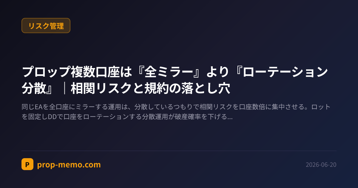 プロップ複数口座は『全ミラー』より『ローテーション分散』|相関リスクと規約の落とし穴