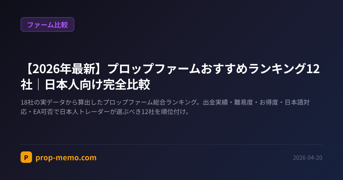 【2026年最新】プロップファームおすすめランキング12社|日本人向け完全比較