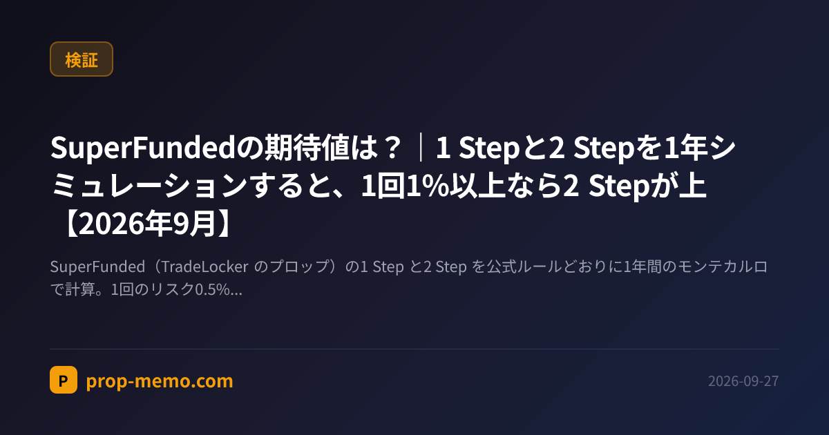 SuperFundedの期待値は?|1 Stepと2 Stepを1年シミュレーションすると、1回1%以上なら2 Stepが上【2026年9月】
