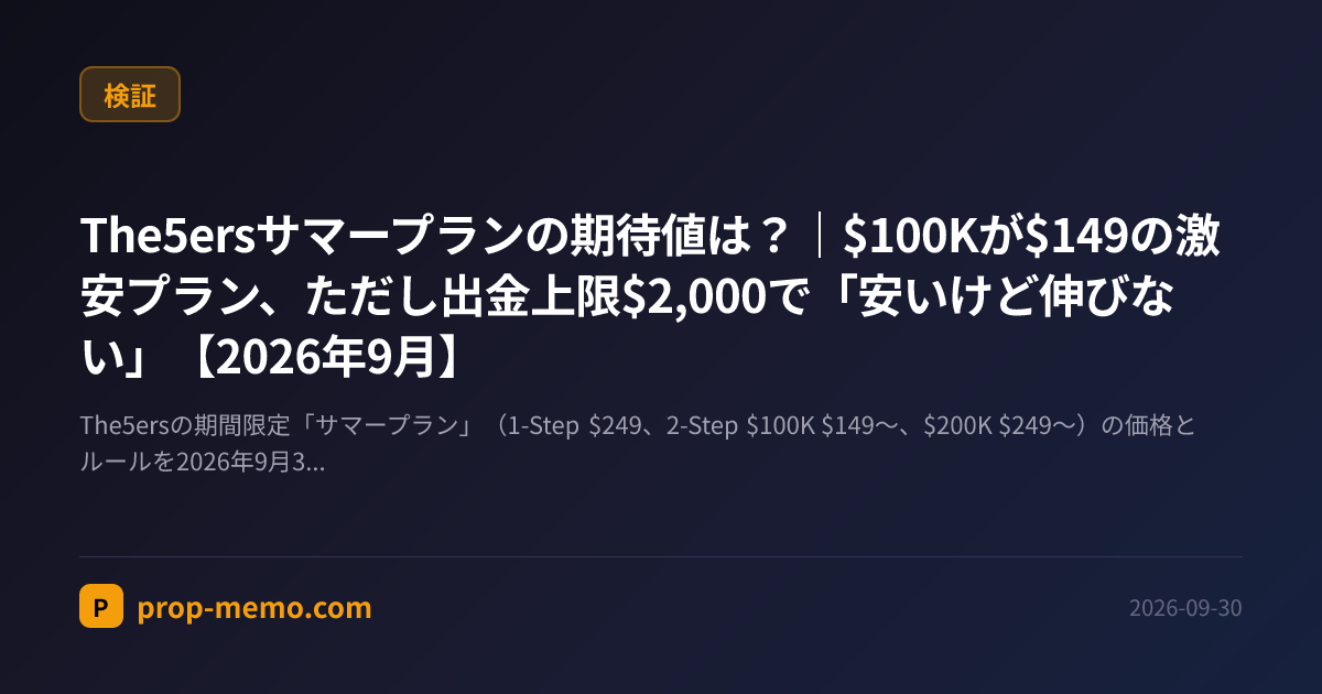 The5ersサマープランの期待値は？｜$100Kが$149の激安プラン、ただし出金上限$2,000で「安いけど伸びない」【2026年9月】